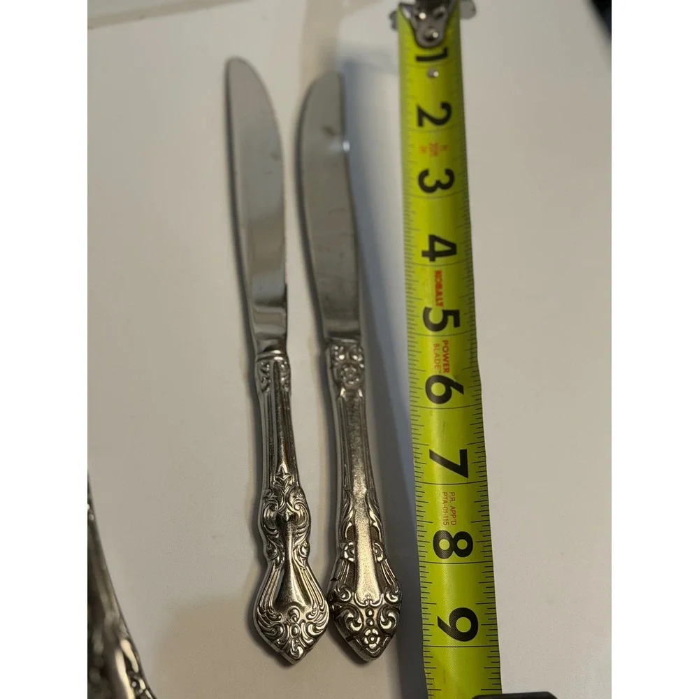 VTG Reed & Barton Dinner Knives Silver Heritage Mint Floral Scroll Set of 3‎ 9